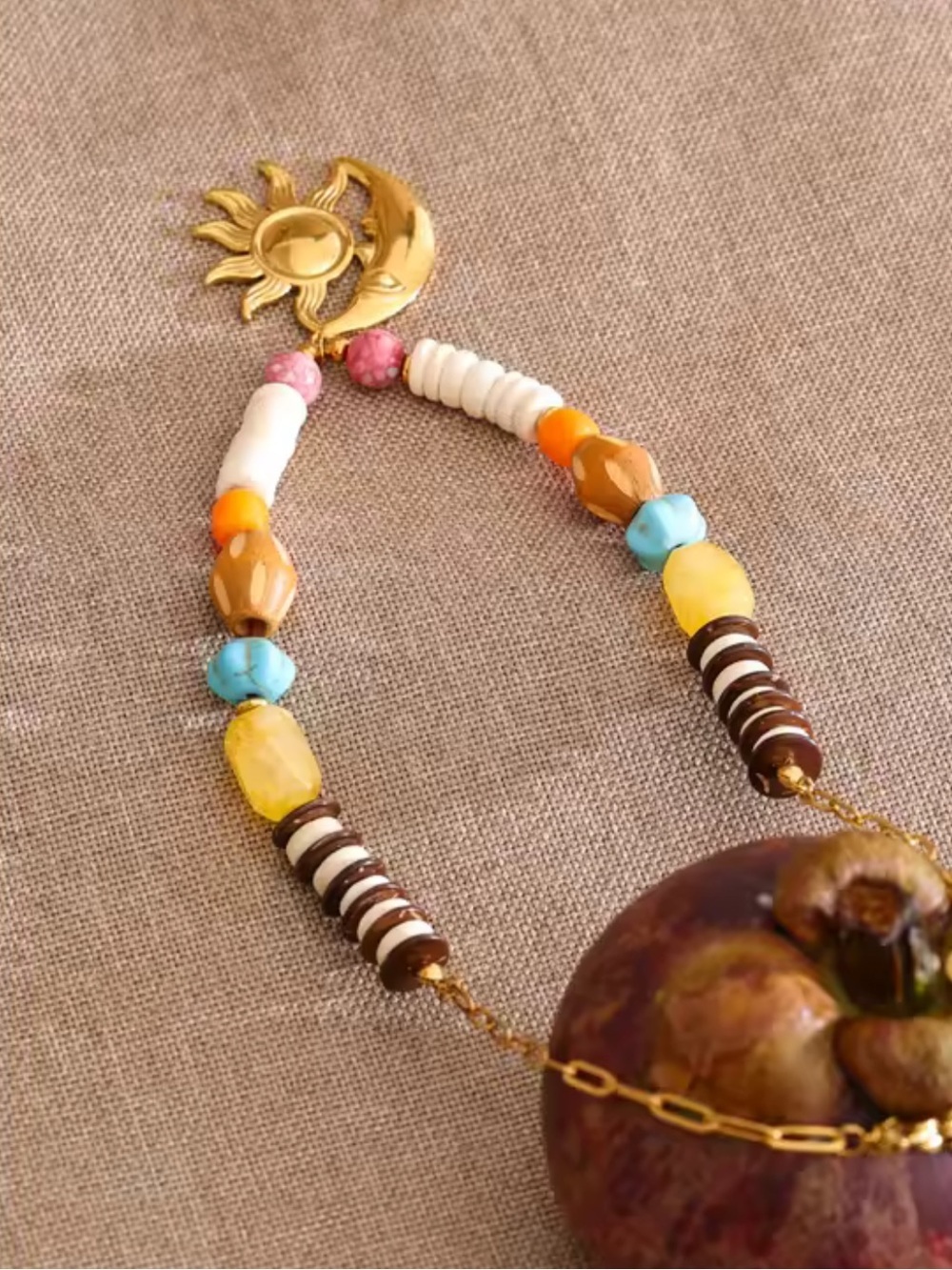 Celestial Sun Moon Gold Beaded Necklace - Picture 17 of 17